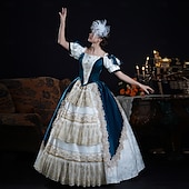 billiga Klänningar-Vintage Rokoko Renässans Maxi Klänningar Vanligt Juliet ärm Prinsessa Brud Plisserad Med volanger Prinsessa Rund hals Dam Halloween Karnival Maskerad Prestanda Fest Halloween Vuxen Alla årstider