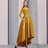 preiswerte Bodenlänge-A-Linien Mutter der Braut Kleid Smoking Kleid Hochzeitsgast Elegant Hoch-Niedrig Süß Spaghetti-Träger Asymmetrisch Tee Länge Satin 3/4 Länge Ärmel mit Falten kostenlose Maßanfertigung
