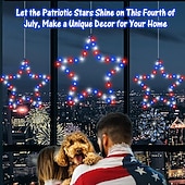 billige USB-drevet-1 stk patriotiske hengende lys smijern rød hvit blå femtakket stjerne 4. juli uavhengighetsdag 250-årsjubileum minnedag gårdsplass balkong veranda fest