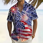 voordelige Vlag patroon-Independence Day Voor heren Bliksem Amerikaanse Amerikaanse vlag Vaderlandslievend Overhemd Zomer overhemd Overhemd met knopen Korte mouw Mode-casual Buiten Vakantie Dagelijks gebruik Zomer