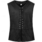 preiswerte Herrenweste-Herren Weste aus Wildlederimitat Weste Gilet Outdoor Täglich Vintage Frühling Herbst Schnürung Polyester Bequem Einfach V Ausschnitt Normale Passform Dunkelbraun Schwarz Wein Marineblau Weste
