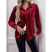 preiswerte Damen Einfache Oberteile-Damen Hemd Einfarbig Elegant Stilvoll Lässig Langarm Hemdkragen Normale Oberteile Täglich Knöpfe Rote Blau Braun Grün Sommer Frühling
