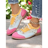 economico Anni &amp;#39;50-Scarpe Oxford da donna con punta a coda di rondine e motivo color block, brogues stringate retrò anni &#039;50 con pannelli iridescenti per uscite casual e street style di ispirazione vintage