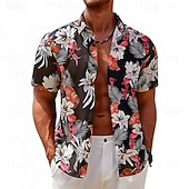 billiga Herrskjortor i plusstorlek-Herr Blommig Grafiska tryck Skjorta Hawaii skjorta Kort ärm Skjorta Nedvikt Utomhus Gata Svart Gul Rubinrött Marinblå Marinblå Mönster Kläder Mode Designer Ledigt Mjukt