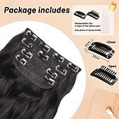 abordables Clip dans les extensions-Extensions de cheveux noirs de jais de 24 pouces à clipser, 4 pièces, extensions de cheveux synthétiques longs et ondulés, extensions de cheveux souples à clipser, postiche à double trame pour toute