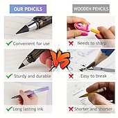 preiswerte Bürobedarf-17 teile/satz ewige bleistift unendliche bleistift technologie tintenlosen metall stift magie bleistift zeichnung ist nicht leicht zu brechen gerade bleistift