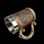 baratos Canecas &amp; Chávenas-Caneca de cerveja medieval da árvore da vida, caneca de presente para Oktoberfest com forro de aço inoxidável, caneca com árvore do mundo mítico, caneca de café estilo viking exclusiva