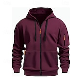 preiswerte Basic-Hoodies für Herren-Herren Kapuzensweatshirt Schwarz Weiß Wein Armeegrün Rote Mit Kapuze Einfach Reißverschluss Farbblock Sport &amp; Outdoor Lässig Täglich Polyester Cool Lässig sportlich Frühling &amp; Herbst Bekleidung