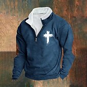 preiswerte Einfache Sweatshirts-Herren Sweatshirt Viertelreißverschluss Sweatshirt Schwarz Weiß Wein Armeegrün Königsblau Halber Reißverschluss Farbblock Kreuz Halber Reißverschluss Druck Sport &amp; Outdoor Täglich Ferien Polyester