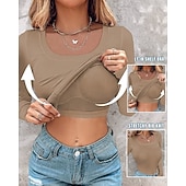  Dames T-shirt Effen Modieus Stijlvol Klassiek Lange mouw Strakke ronde hals Normale tops Dagelijks Uitgaan Weekend Zwart Rood Groen Khaki Grijs Zomer Lente Herfst