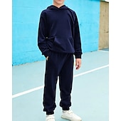 economico Visione 3D e Geometria del Ragazzo-Ragazzi 3D Tinta unica Set Felpa con cappuccio &amp; Pantaloni della tuta Tuta sportiva Tute da ginnastica Manica Lunga Primavera Autunno Quotidiano Essenziale Casual Bambini 4-12 Anni Con cappuccio