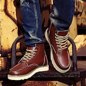 cheap Work Boots-Men&#039;s Brown Lace-up Work Boots with Contrast Stitching and Cushioned Sole, Classic Casual Style for Outdoor Work, Hiking and Daily Wear