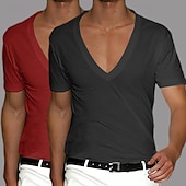 preiswerte Basic-T-Shirts-2 Stück Herren T-Shirt Tee Top Kurzarm Kurzarm V-Ausschnitt Sommer Frühling Unifarben Designer Basic Modern Zeitgenössisch Klassischer Stil Basic Urlaub Street Casual Schwarz Weiß Tee