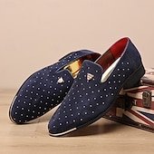 abordables Mocasines-Zapatos sin cordones de ante azul marino para hombre con detalles tachonados y detalles dorados: zapatos sin cordones de lujo para fiestas nocturnas, bodas y reuniones formales.