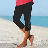 preiswerte Einfarbige Leggings-Damen Caprihose Leggings Streetwear Lässig Wadenlang Natürliche Taille Einfach Spitze Patchwork Elastischer Bund Bequem Außenbereich Outdoor Urlaub Alltagstauglich Wein Hellhimmelblau Schwarz Gelb