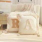 economico Tendenze cuscini-Fodere per cuscini monogrammate con frange in cotone moderno canvas tuftato cuscini decorative con lettere dell&#039;alfabeto per divano letto 26 lettere inglesi