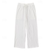 preiswerte Klassiker-Herren Leinenhosen Hose Sommerhose Baggy-Hosen Kordelzug Elastischer Bund Gerader Schnitt Einfach Komfort Atmungsaktiv Volle Länge Lässig Täglich Ferien Mode Klassicher Stil Schwarz Himmelblau