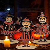 olcso Halloween függő és asztali díszek-3 db halloweeni asztaldekoráció fa asztaldísz táblák - boldog halloweeni csokit vagy csalunk rusztikus fa partidekorációk