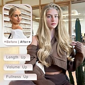 levne Clip in Extensions-Clip in prodlužování vlasů - husté dlouhé rovné vrstvené prodlužování vlasů, špinavě blond, smíšená odbarvená blond, 20 palců, jemný krajkový útek