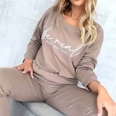 abordables Survêtements-Femmes Ensemble Survetement Survêtement Ensemble de vêtements de sport Avec Poches Lettre Ensemble Vêtements Automne Jaune Rose Salle de sport Entraînement Sportif Chaleur Thermique Coupe-vent Doux
