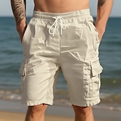 baratos Feriado-Homens Shorts de algodão e linho Bermuda Cargo Calção Shorts de verão Com Cordão Cintura elástica Bolso multi Tecido Conforto Vestível Comprimento do joelho Ao ar livre Esporte Diário Moda Casual