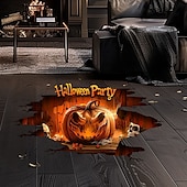 levne Halloween samolepky-Halloweenská samolepka na podlahu a zeď s 3D strašidelným dýňovým průlomovým designem, samolepicí podlahová a nástěnná dekorace do obývacího pokoje a ložnice.