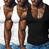 baratos Tops de ginásio-Homens Malha Íntima Camiseta Interior camisa sem manga camisa espancadora Sem Manga Decote Redondo Decote em U Profundo Scoop pescoço Verão Côr Sólida Pit Strip Moda Designer Esportivo 3 Peças