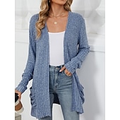 abordables Cardigans et vêtements d&#039;extérieur-Femmes Pull Cardigan Élégant Mode Streetwear Couleur Unie Ouvert devant Avec Poches Tricoté manche longue Hauts Réguliers Tricoter Extérieur Quotidien Week-end Rose Claire Bleu Automne Hiver