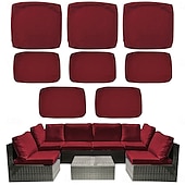 cheap Patio Cushions Cover-8pcs Outdoor Cushion Slipcovers Outdoor Patio Cushions Covers Replacement  Include 5 Backrests and 3 Cushions  Waterproof with Zipper for 3-Seat Rattan Sofa Patio Furniture Cushion Covers Covers Only