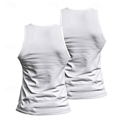 cheap Tank Tops-Men&#039;s Tank Top Vest Top Undershirt Sleeveless Shirt Sleeveless Crew Neck Summer Plain Fashion Designer Basic 2 Piece Vacation Street Going out Black White Black+White Top Tee for Men