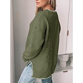 preiswerte Einfarbige Farben-Damen Pullover Lässig Weich Einfarbig Gerippt Rundhalsausschnitt Patchwork Gestrickt Langarm Normale Oberteile Stricken Outdoor Täglich Wochenende Grün Khaki Herbst Winter