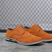 abordables Semiformal-Zapatos oxford de piel sintética marrón caramelo para hombre con detalles brogue: zapatos elegantes e informales con cordones para el trabajo, citas y uso diario.