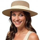 billige Hatter-1 stk. elegant damehatt med strå og bred brem, lett og pustende sommerhatt for strandaktiviteter, uformell &amp;formelle arrangementer, tilbehør til arrangementer