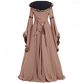 ieftine Rochie-Medieval Renascentist secolul al 18-lea Lung Rochii Manșon Flare cuff Viching Outlander Mărime Plus Size Culoare solidă Pătrat Pentru femei Celtic Fantezie Mascaradă Petrecere și seară Festival Adulți