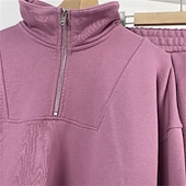 baratos Fatos de treino-Mulheres Moletom Suéter Conjunto de Roupa Atlética Bolsos Cor Sólida Conjuntos Outono Inverno Cáqui Preto Academia Corrida Exercite-se Térmico / Quente A Prova de Vento Macio Manga Longa Esporte