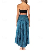 ieftine Fuste grafice-Pentru femei Fustă Linie A Leagăn Casual Boho Maxi Talie Înaltă Fuste Floral Imprimeu Micro-elastic Vacanță Concediu Negru Albastru piscină Portocaliu Verde Vară Poliester