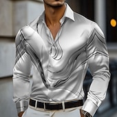preiswerte Herren Satin Hemd-Herren Marmor Abstrakte flüssige Kunst Satinhemd Kleidhemd Langarm Modisch lässig Urlaub Ferien Sommer Frühling Herbst Umlegekragen Hemden mit Kragen 3D-Druck Hemden mit Knopfleiste Rosa Blau Gold