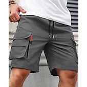 baratos Ar livre-Homens Bermuda Cargo Calção Shorts de verão Com Cordão Cintura elástica Bolso multi Tecido Conforto Vestível Comprimento do joelho Ao ar livre Esporte Diário Moda Casual Preto Azul Marinho