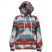 billige Grafisk butikk Sweatshirts &amp; Hettegensere-Dame Pullover hettegenser-genser Stamme Gatemote Fritid Behagelig Langermet Med hette Vanlige topper Gate Ferie Ut på byen Trykt mønster Quarter Zip Blå Høst