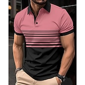 cheap Men&#039;s Classic Polo-Men&#039;s Golf Shirt Golf Polos Shirts Work Casual Lapel Short Sleeve Basic Modern Striped Buttons Summer Regular Fit White Pink Red Royal Blue Green Khaki Golf Shirt