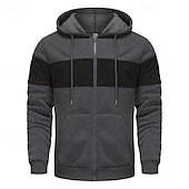 economico felpe con cappuccio da uomo di base-Per uomo Felpa con cappuccio Felpa con cappuccio a zip intera Rosso e nero Nero Rosso Grigio chiaro Grigio scuro Con Cappuccio Blocco di colori Patchwork Sport &amp; Outdoor Quotidiano Ferie Poliestere