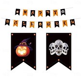 cheap Halloween Outdoor Decor-14x21/20X30cm Halloween Bunting Banner Spooky Party Decoration for Halloween Durable Fabric Banner with Ghost, Pumpkin, and Bat Designs  Indoor/Outdoor Hanging Decor for Home, Office, or Party Venues
