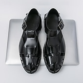 billige Kjole sandaler-Gull- og svarte metalliske sandaler for menn – stilige gladiatorsandaler med moderne spennedesign, perfekte for uformelle utendørsarrangementer