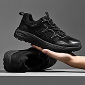 abordables Baskets-Homme Chaussures Décontractées Chaussures de randonnée Marche Occasionnel Cuir PU Maille Confortable Antidérapant Respirant À lacets Noir Jaune Vert Été Printemps