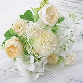 baratos Plantas e Flores Artificiais-1 maço de flores artificiais de seda, buquê pequeno com várias cabeças bifurcadas, arranjo de flores secas artificiais para decoração de vaso de mesa em casa