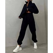 Χαμηλού Κόστους Αθλητικά κοστούμια-Γυναικεία Φόρμα Αθλητικές Φόρμες Φούτερ με πουλόβερ Τσέπη με φερμουάρ Μονόχρωμο Ρούχα σύνολα Φθινόπωρο Μαύρο Κίτρινο Σπαντέξ Προπόνηση Ένδυση γυμναστικής και άθλησης Τρέξιμο