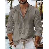 economico Vacanza-Per uomo Camicia Camicia di lino Camicia Estiva Abbigliamento da spiaggia Camicia con Bottoni Semplice Vacanza Casuale Nero Bianco Azzurro cielo Cachi Manica Lunga Colletto Primavera &amp; Estate