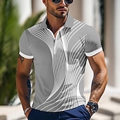 cheap Men&#039;s Geometric Polo-Men&#039;s Geometic Line Zip Polo Shirts Short Sleeve Polo Shirts Collared Shirts Business Casual Outdoor Athleisure 3D Print Summer Black Blue Green