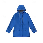 abordables veste active-Femmes Veste à Capuche Vestes de pluie imperméables Manteaux de pluie Imperméable Chaud Fermeture éclair Avec Poches Mode Occasionnel Uni Tenue quotidienne Week-end Fermeture éclair Long À capuche