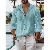 economico Vacanza-Per uomo Camicia Camicia di lino Camicia Estiva Abbigliamento da spiaggia Camicia con Bottoni Semplice Vacanza Casuale Nero Bianco Azzurro cielo Cachi Manica Lunga Colletto Primavera &amp; Estate
